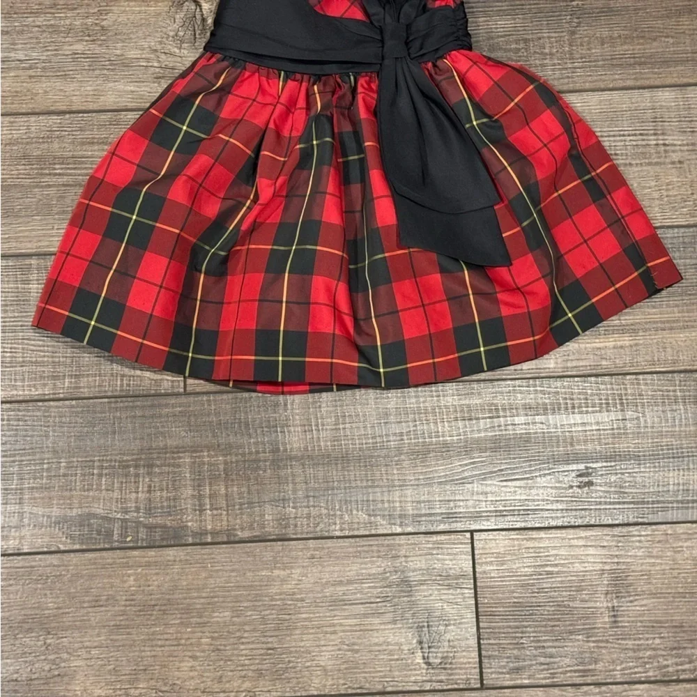 Ralph Lauren Baby Dress Red Black Plaid Taffeta Bow Lined Holiday Dress Size 9M